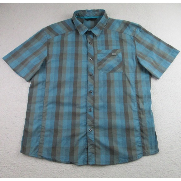 Arc'teryx Shirt Mens XL Blue Gray Plaid Short Sleeve Button Hiking Lightweight - Picture 1 of 10